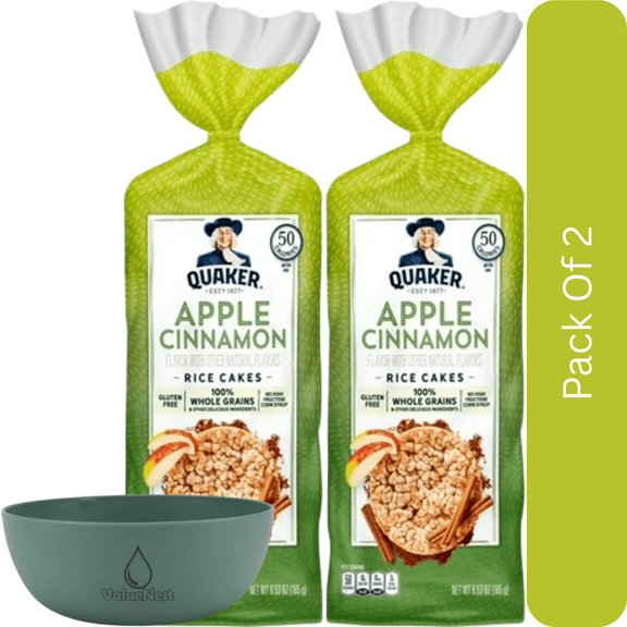 Quaker Rice Cakes, Apple Cinnamon – 6.53 oz-2pk, With Olive Green Bowl By ValueNest