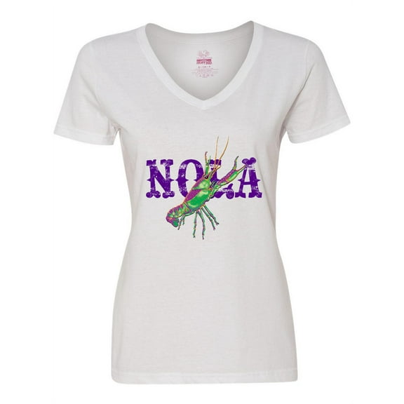 Inktastic NOLA Mardi Gras Crayfish in Purple Women's V-Neck T-Shirt
