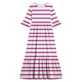 thumbnail image 4 of ITSAME Girls Striped Maxi Dress Ruffle Short Sleeve Round Neck Loose Fit Summer Comfy Casual A-Line Dress Pink Size 5T, 4 of 7