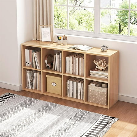 8 Cube Organizer Bookcase - Fabric Storage Bins Container Open Shelf Simple Compartments Bookshelf Oak