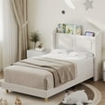 thumbnail image 2 of Huisuilinss Upholstered Twin Bed Frame With Led Lights,Velvet Platform Bed Frame With Wing Back Storage Headboard,LED Twin Bed Frame For Girl/Boys,Wood Slats Support,No Box Spring Needed,Easy Assembly, 2 of 8
