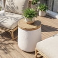 thumbnail image 4 of VENTOPYR Concrete Outdoor Side Table with Wood Grain Top,Small Cylinder Shaped Round Accent End Table for Patio,Garden,White, 4 of 6