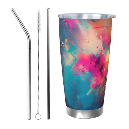 

Bingfone Colorful Lightbulb Abstract for 20 Oz Stainless Steel Travel Mug Double Wall Water Coffee Cup for Home Office Outdoor Works Great for Ice Drinks and Hot Beverage-Straw Three-piece Set