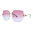 thumbnail image 2 of Womens Jewel Buckle Hinge Arm Rimless Butterfly Sunglasses Gold Pink Purple, 2 of 5