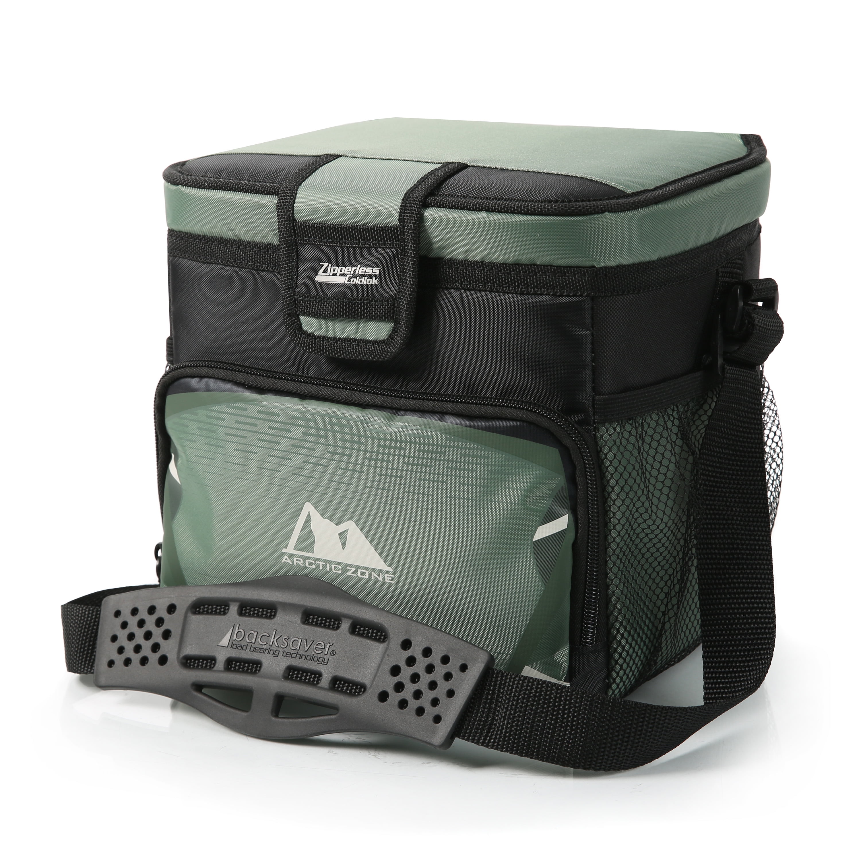 Lunch Box - 9 Can Zipperless Soft Sided Cooler with Hard Liner - Grey and  Green