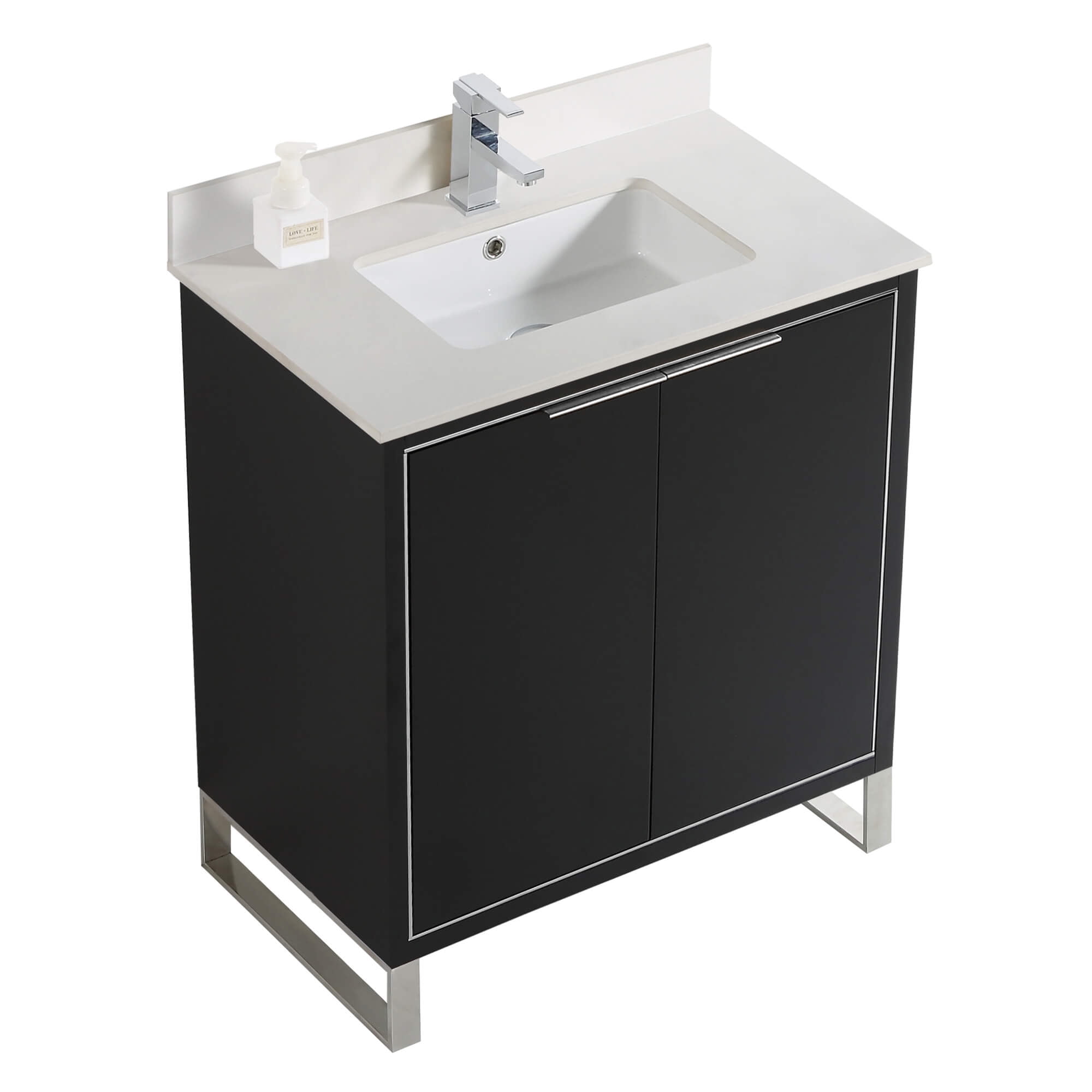 Fine Fixtures Opulence Collection 30 in. W x 18 in. D x 33 in. H Bathroom Vanity in Black Matte with White Matte Sintered Stone Sink - Chrome hardware