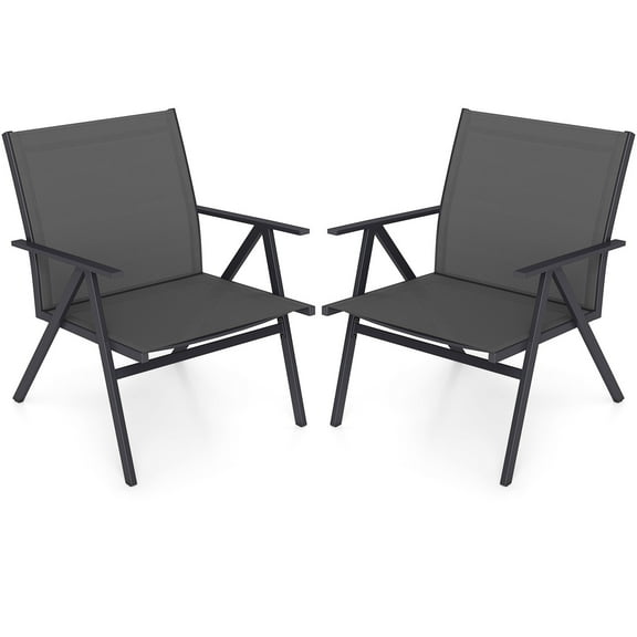 Topbuy Patio Chairs Set of 2 Outdoor Lounge Leisure Armchair w/ Sturdy Metal Frame & Breathable Seat Back