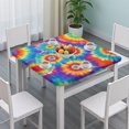 thumbnail image 3 of Colorful Rainbow Tie Dye Spiral Pattern Square Fitted Tablecloth with Elastic Edge,Square Table Cover,Washable Elastic Table Cover for Home Kitchen Party Decor 34"x34", 3 of 6