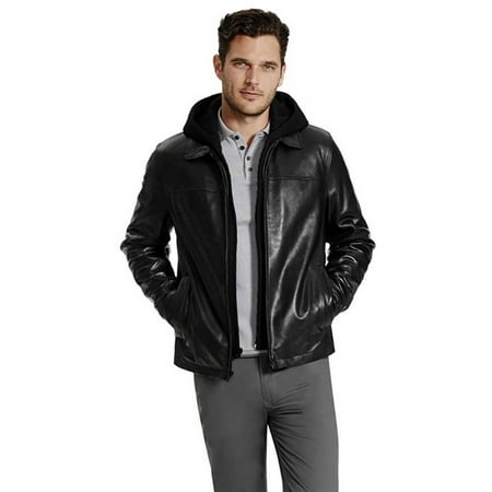 VINCE CAMUTO Men's Hooded Leather Jacket