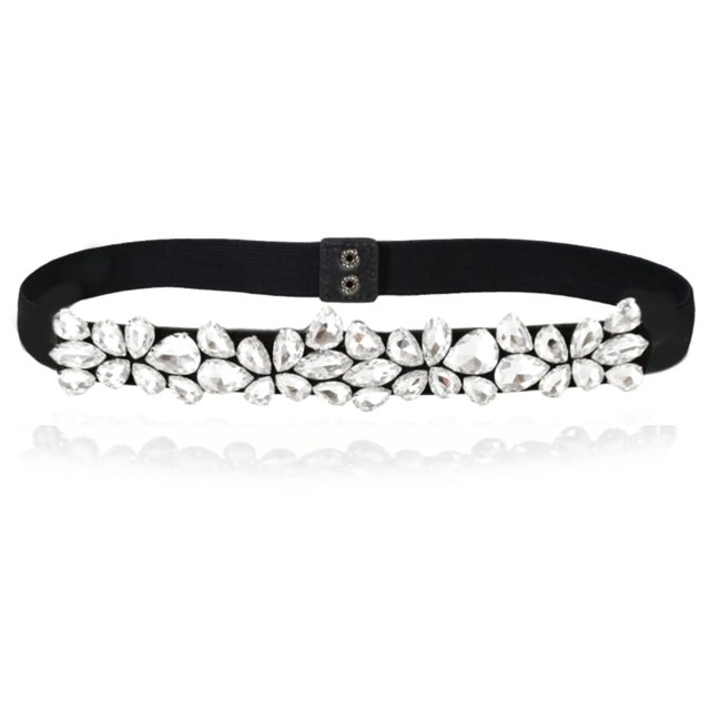 Dorchid Cinturón Flaco De Cristal Con Diamantes De Imitación Para Mujer, Faja Retro Elástica Con Cincha Floral Para Vestido De Dama, Hebilla Entrelazada, Blanco L