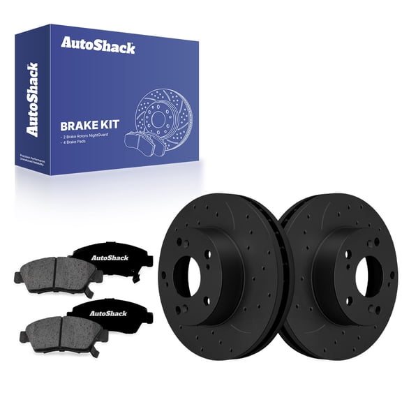 AutoShack Front Vented Drilled & Slotted E-Coated Brake Rotors Black Finish   Premium Ceramic Pads 6-PC Brake Kit Replacement for 2011-2015 Honda CR-Z NightGuard 10.31" (261.9 mm)