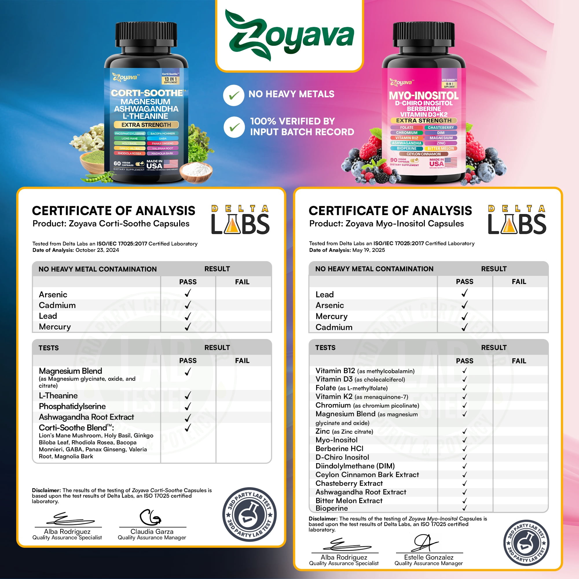 Zoyava Soothe and Smooth Bundle, Cortisol and Myo-Inositol Supplement 13-in-1 Cortisol Balance with Ashwagandha, Magnesium, Lions Mane, Berberine, Folate, L-Theanine, Vitamin D3 & K2 (150 Capsules)