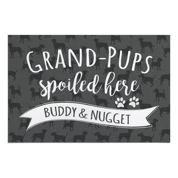 Personalized Planet 27x18 Grand Pups Spoiled Here Doormat with Custom Personalization Printed on Gray Rectangular 1/8” Thick Non Slip Mat for Kitchen Hallway Deck or Porch