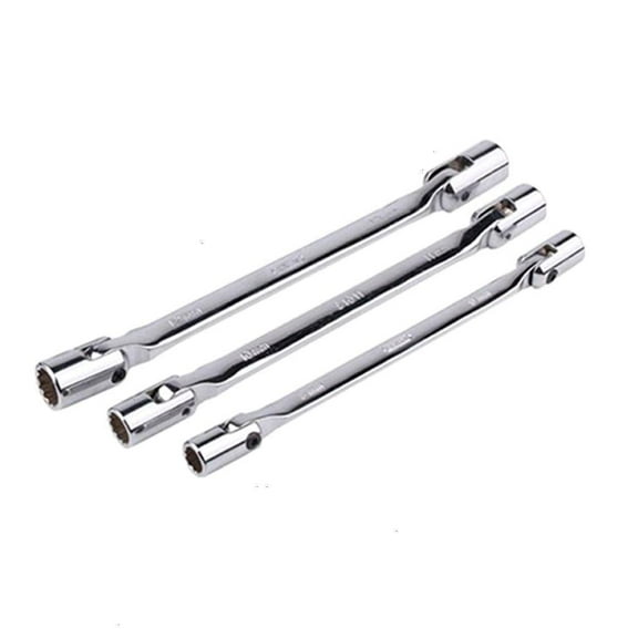 NANMELX 3pcs Metric Double 12 Point Swivel Head Wrench Set Flexible Socket Spanner Tool