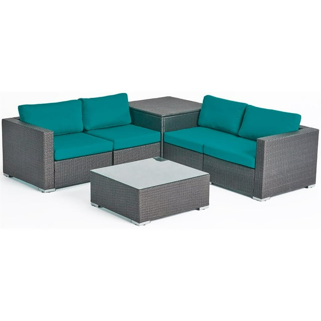 Santa Rosa Canapé 4 Places en Osier Coussins Gris/sunbrella Toile Sarcelle