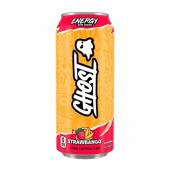 GHOST® ENERGY Zero Sugars Energy Drink, Strawbango, 200mg Natural Caffeine, 16 fl oz Can
