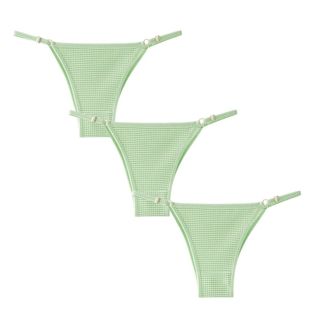 FAIWAD Women's 3 Pack Cotton Thongs Adjustable String Ribbed G-Strings Low Waist Breathable Panties