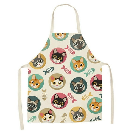 

Hloma Cooking Apron Sleeveless Waterproof Flax Unisex Cartoon Cat Printed Chef Long Kitchen Bib Home Supplies