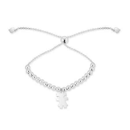 Pori Jewelers Sterling Silver Bead Ball Chain with Girl Charm Slider Bracelet