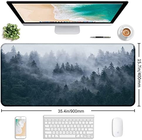 Large Extended Gaming Mouse Pad with Stitched Edges, Non-Slip Waterproof Rubber Base Mouse Pad for Office, Computer, Keyboard, Laptop and Home Desk Pad 35.4 x 15.7 x 0.12 Inch (Grey Forest)