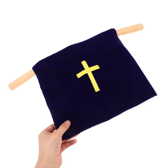 WEUVEB Blue Church Offering Bag Wooden Fabric 1Set Designed For Ceremonies
