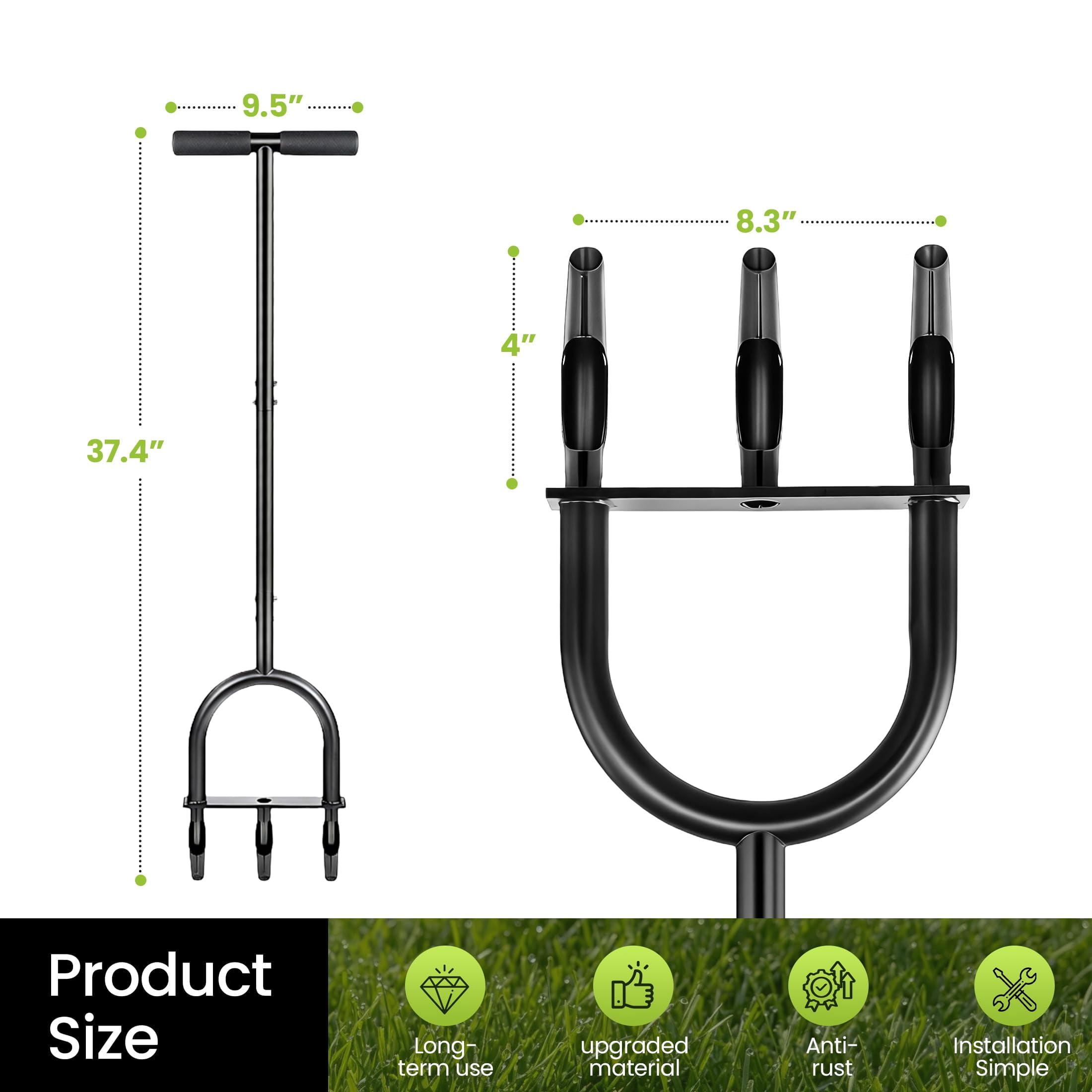 Manual Lawn Core Aerator Tool - Heavy Duty Hand Soil With 3 Hollow Tines  Pre-assembled & Garden Plug Remover For Grass Growth Improvem