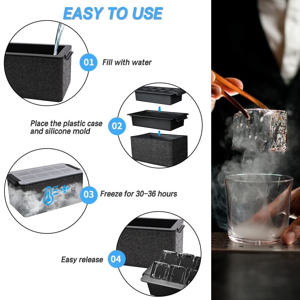 Upgrade 2 Inch Clear Ice Cube Tray Make 8 Large Square Crystal Maker For Cocktail  & Drinks Gifts Men