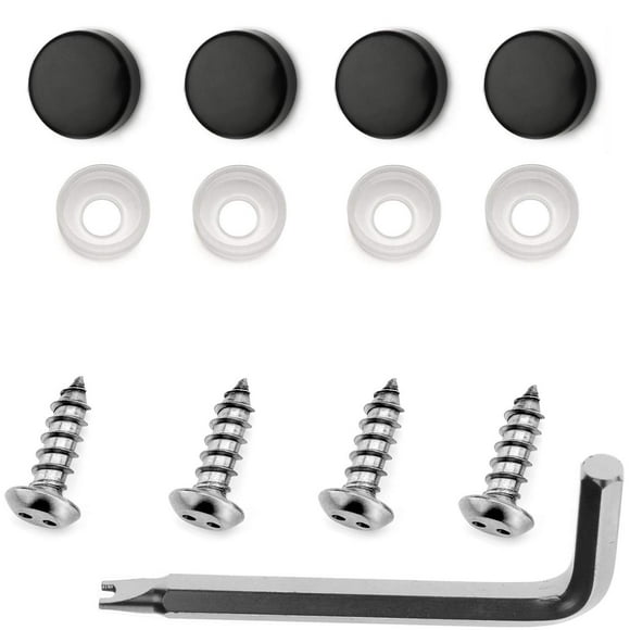 LFParts Stainless Steel Rust Resistant License Plate Frame Security Anti-Theft Self Tapping Screws Fasteners (M6x20mm, Black Caps)