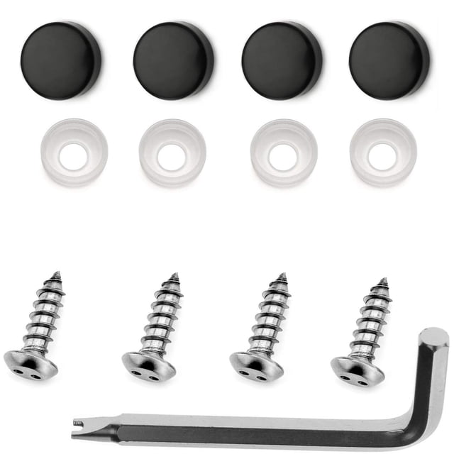 LFParts Cadre de Plaque d'Immatriculation en Acier Inoxydable Résistant à la Rouille Sécurité Anti-Vol Fixations à Vis (M6x20mm, Capuchons Noirs)