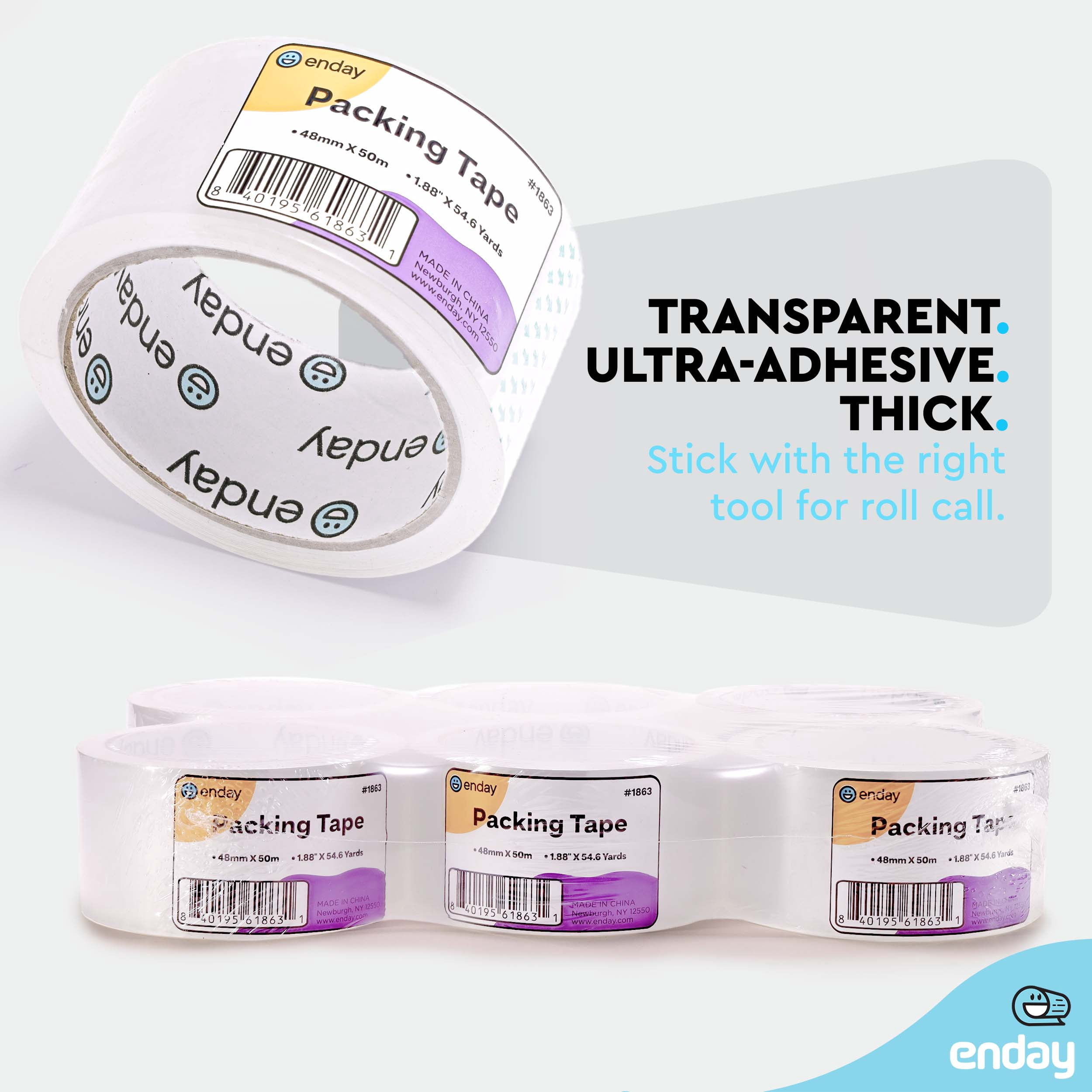 Enday (36 Rolls) Heavy Duty Packing Tape, Packing Tape Bulk, Ultra Strong & Thick Clear Packing Tape, Packaging Tape Refill for Shipping Packaging Moving Sealing 1.88 Inch Wide