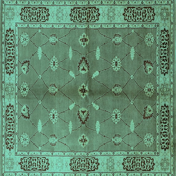 Ahgly Company Indoor Square Oriental Turquoise Blue Traditional Area Rugs, 4' Square