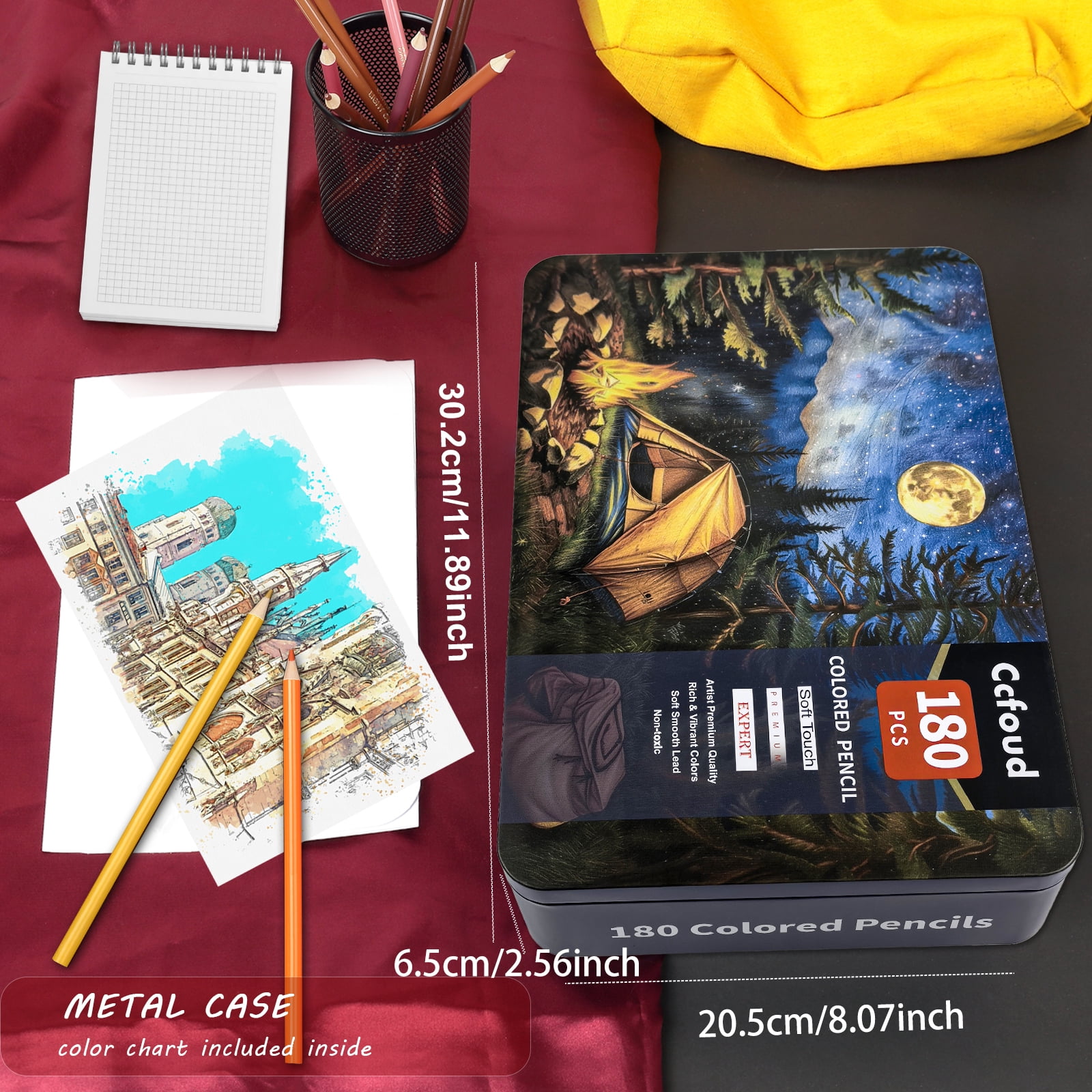 180 Colored Pencils, 180 Oil Based Professional Color Pencils for Artists Adults Coloring Sketching and Drawing,Organized in Presentation Tin Case