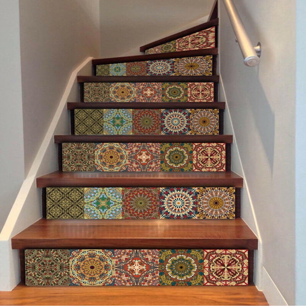 6Pcs Stair Staircase Riser Decals Tiles Wall Stickers Wallpaper Mural 7x39inch