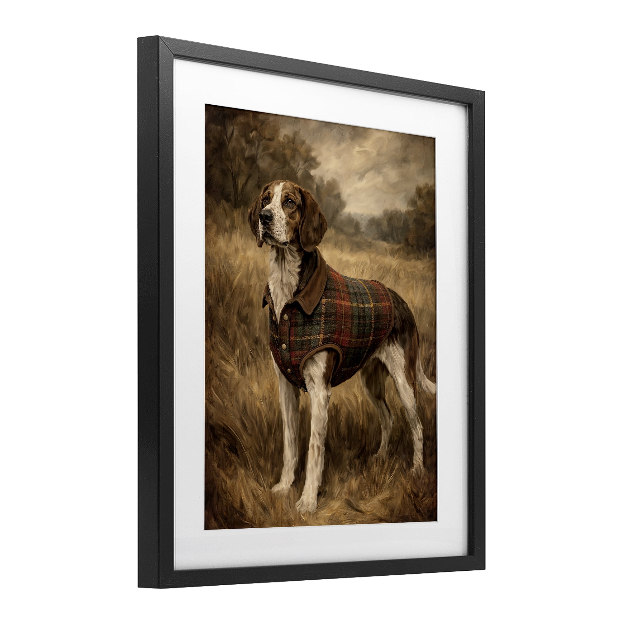 Stupell Industries Hunting Days Plaid Jacket Hound Black Framed Print Under Glass, design by Kim Allen