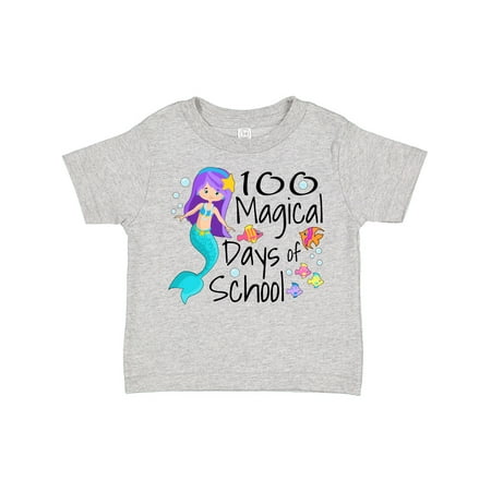 

Inktastic 100 Magical Days of School with Blue Mermaid and Fish Gift Toddler Boy or Toddler Girl T-Shirt