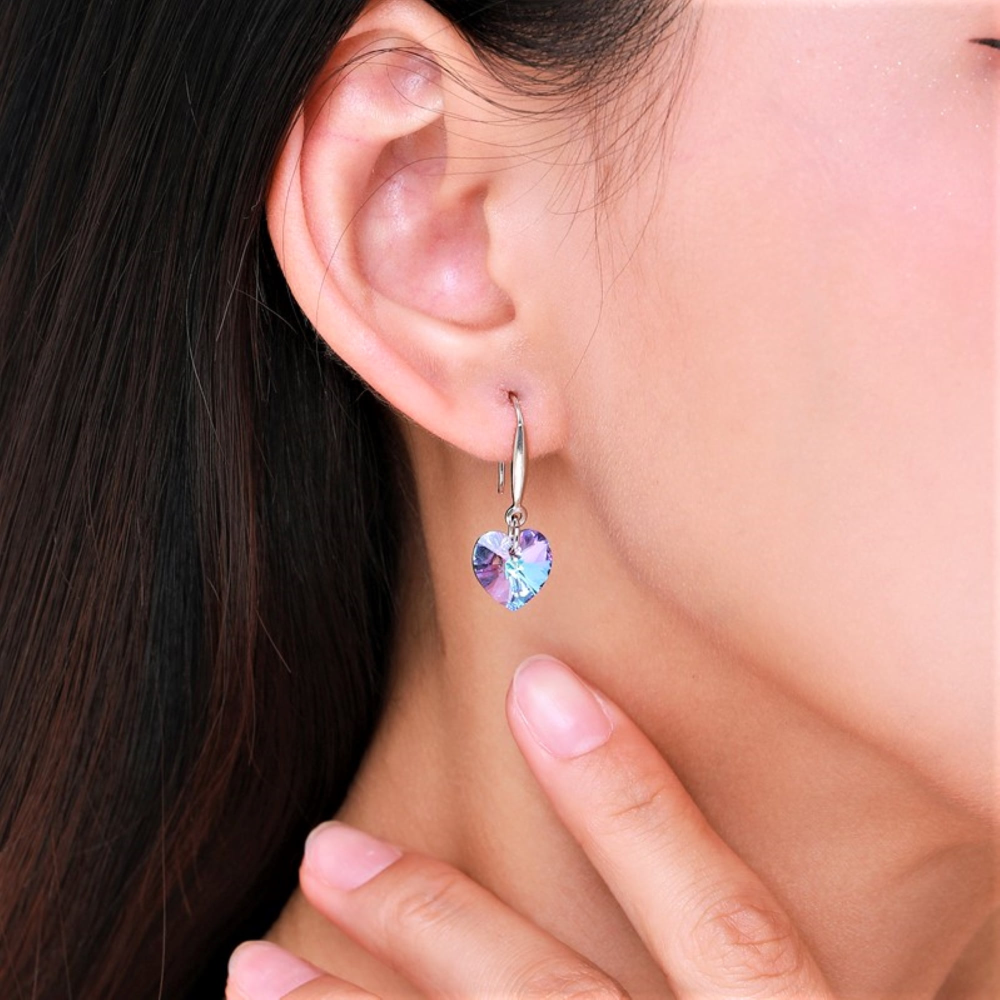 Bellitia Jewelry Crystal Heart Shape Drop Dangle Earrings for Women, Rose Gold/White Gold Plated 925 Sterling Silver Hook Hypoallergenic Jewelry