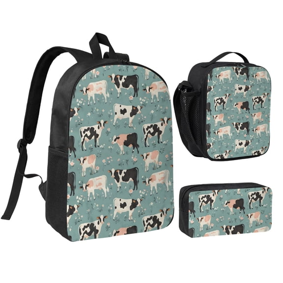 Cute Cow Backpack Set 3pc ,Backpack with Lunch Bag and Bag 17 Inch