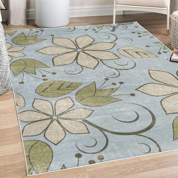 Floral Decorative Rug, Delicate Flowers with Swirling Ivy Branches Leaves Tulips Vintage Style of Art, Quality Carpet for Bedroom Dorm and Living Room, 6 Sizes, Pale Purpleblue, by Ambesonne