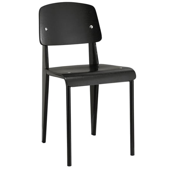 Maklaine 18.5" Modern Steel and Wood Dining Side Chair in Black