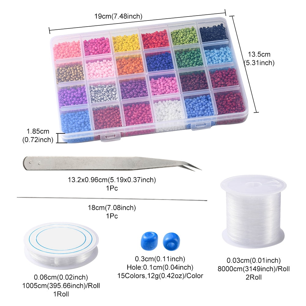 DIY Bracelet Making Kit Including Glass Seed Round Beads Beading Needle Elastic Thread Tweezers Mixed Color Beads: 3mm Hole: 1mm 288G/set