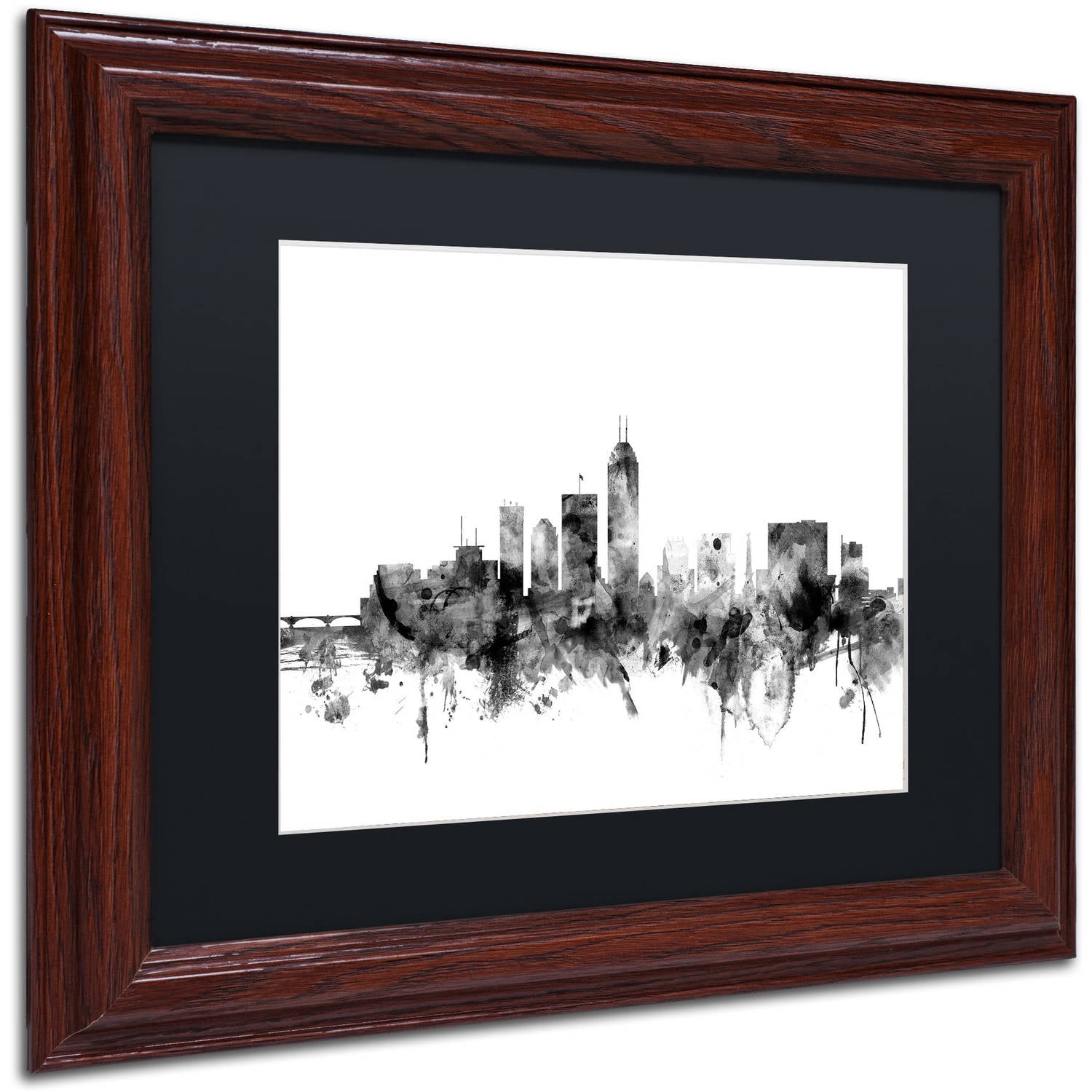 Trademark Fine Art "Indianapolis IN Skyline B&W" Canvas Art by Michael Tompsett, Black Matte, Wood Frame