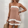 thumbnail image 4 of Pounoo Women's Two Piece Sets Spaghetti Strap Fringe Trim Cami Top and Shorts Bohemian Resort Lightweight Airy Relaxed Fit Vacation Outfits Gift, 4 of 9