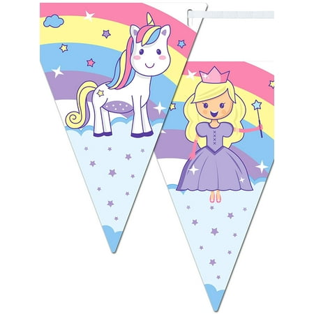 unicorn and princess happy birthday banner kids birthday