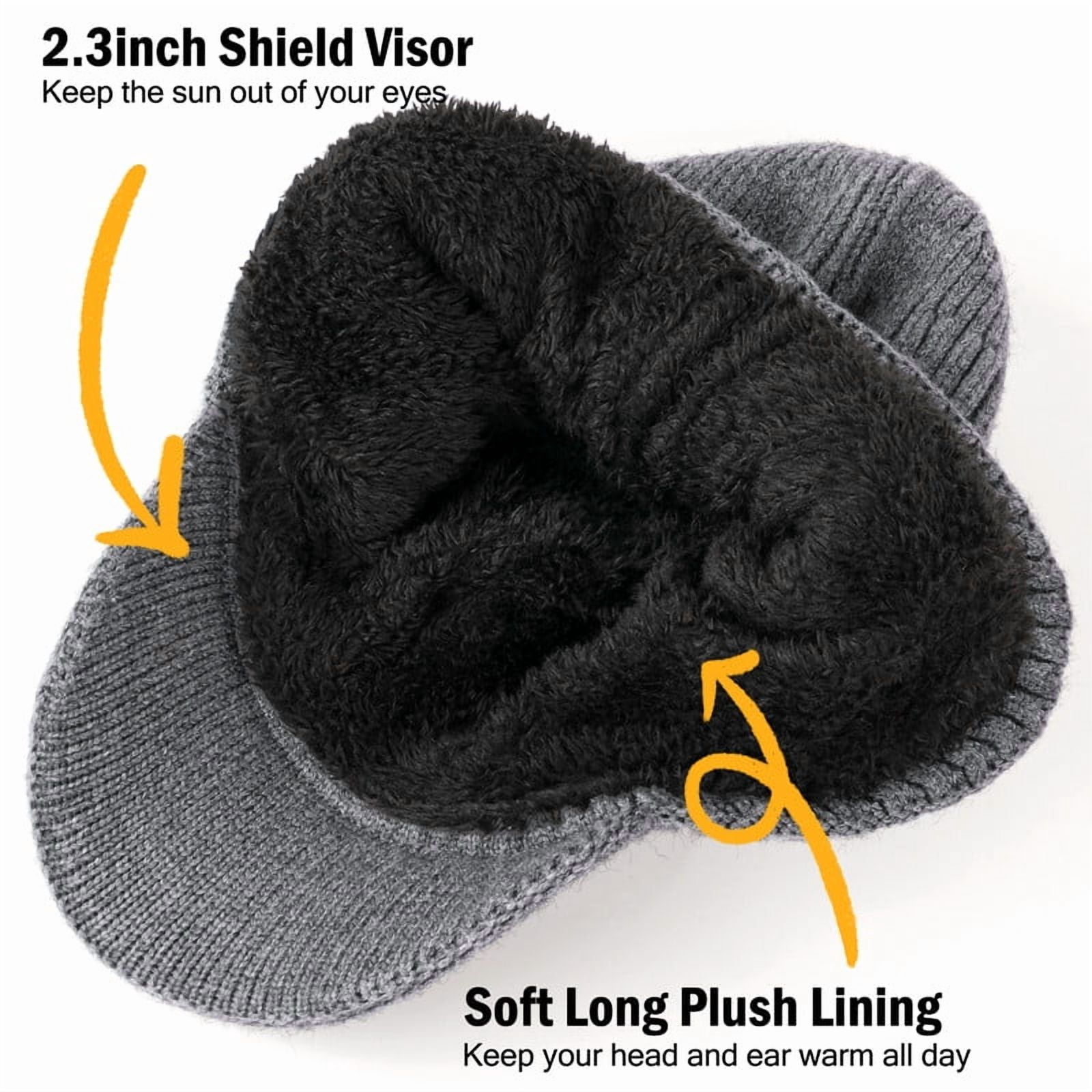 Men & Women Blue Beanie with Brim and Ear Flaps Fleece-Lined Hat WMCAPS Winter Beanie with Brim and Ear Flaps, Outdoor Warm  main image 2