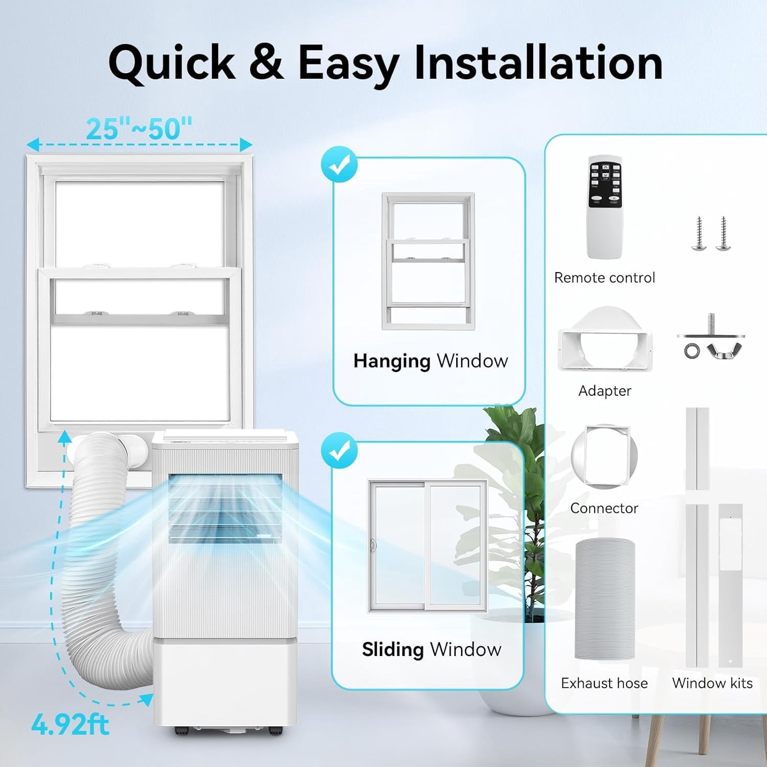 Air Choice 10000 BTU Portable Air Conditioner for Room Up to 450 Sq.Ft, Remote Control, 24H Timer, Air Cooling Unit 3-in-1 as Cooler Dehumidifier Fan, Window Kit Included