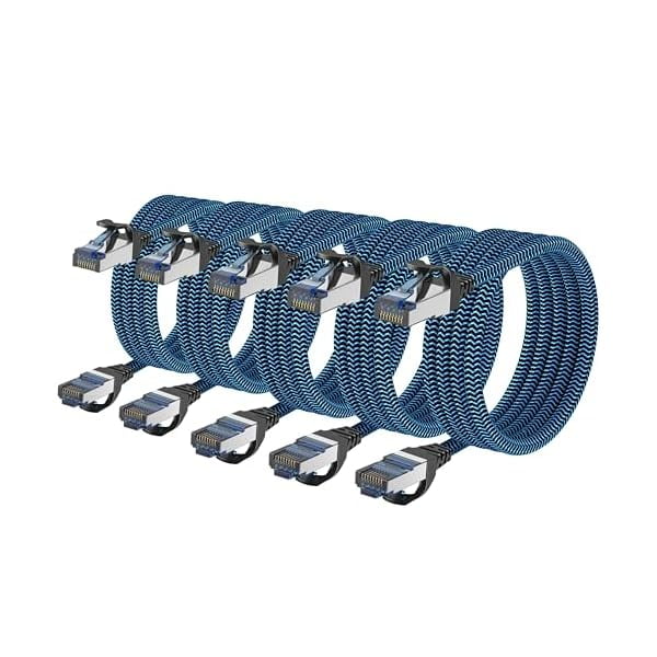 wonima11 Cat8 Ethernet Cable 3 ft 5 Pack, High Speed 40Gbps 2000MHz, Braided, Blue, Compatible with Router, Modem, Laptop, PC, Gaming