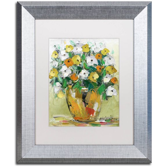 Trademark Fine Art "Spring Flowers in a Vase 4" Canvas Art by Hai Odelia, White Matte, Silver Frame