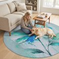 Floral Round Area Rug 5ft Rustic Teal Flower Petal Stem Leaf Oil ...
