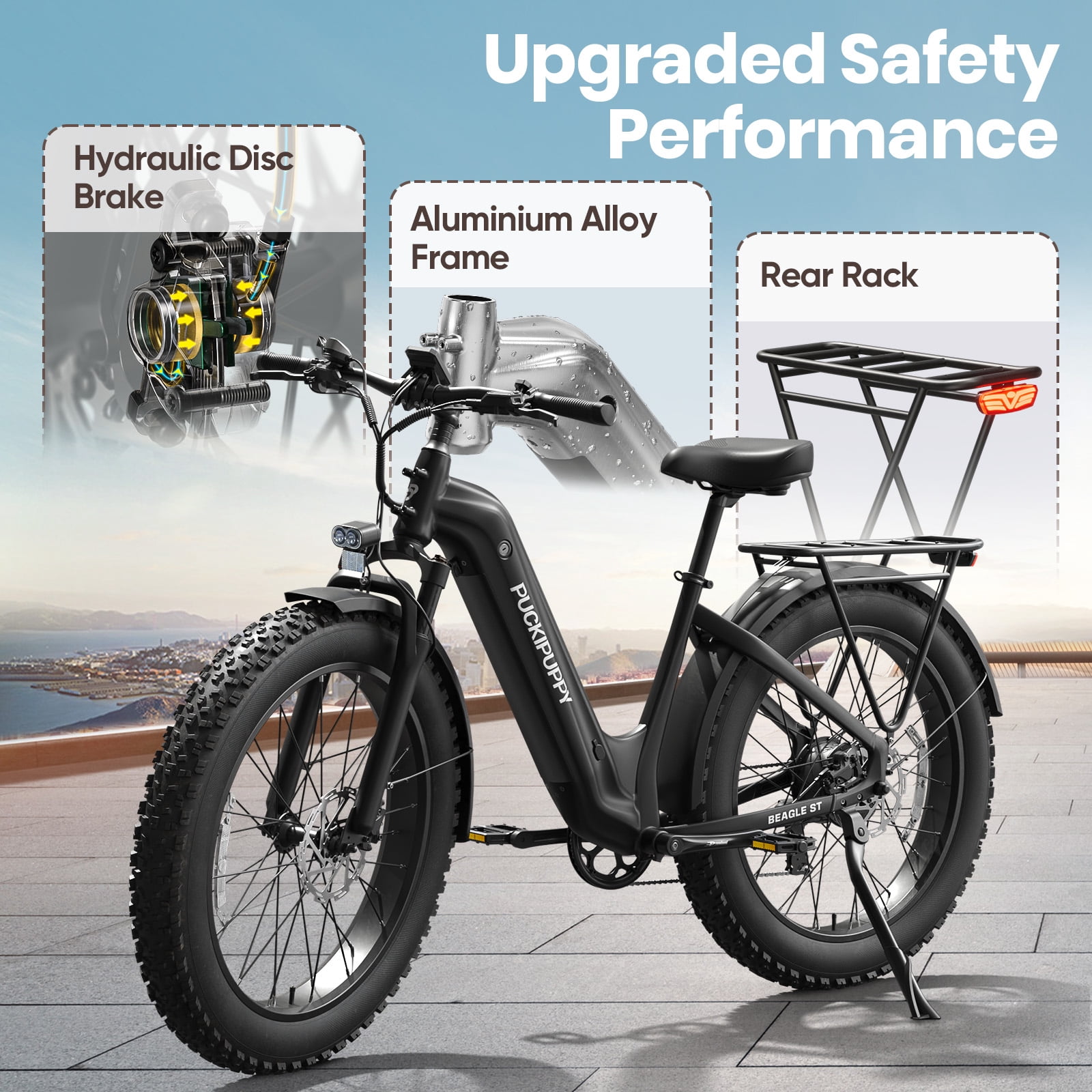 PUCKIPUPPY 26" Electric Bikes for Adults 28 mph Step Through E-Bikes 960W Peak 60Mile Max Range 48V 15AH Battery Fat Tire off Road Mountain E Bike Front Suspension (Black), Comply with UL2849 by SGS