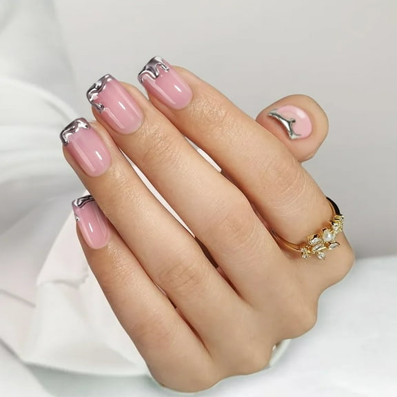 Chrome Edge Square Nails - Press On Nails | Long Lasting & Reusable